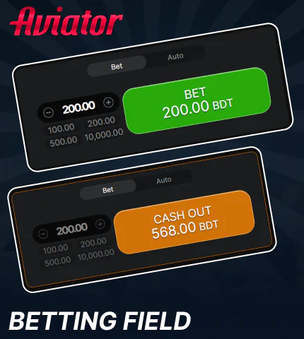 Betting panel in Aviator game