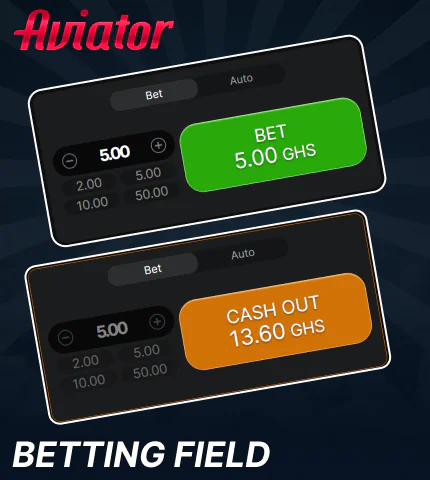 Betting panel in Aviator for Ghana players