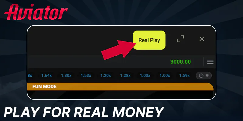 Enable real money mode in the Aviator game