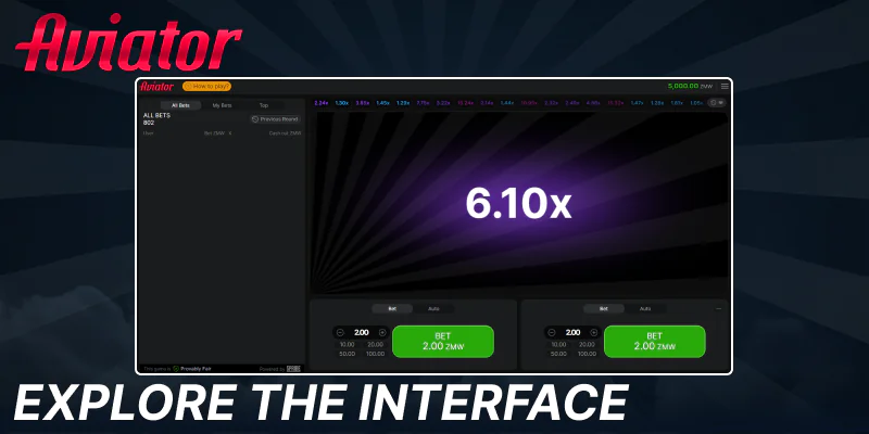Explore the Aviator game interface