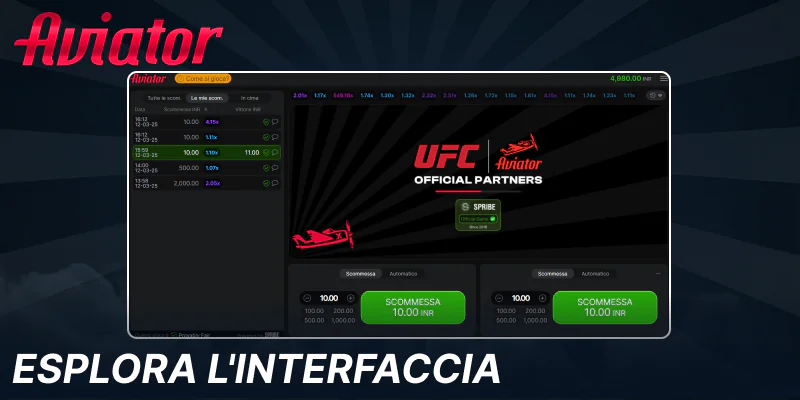 Esplora l'interfaccia del gioco Aviator