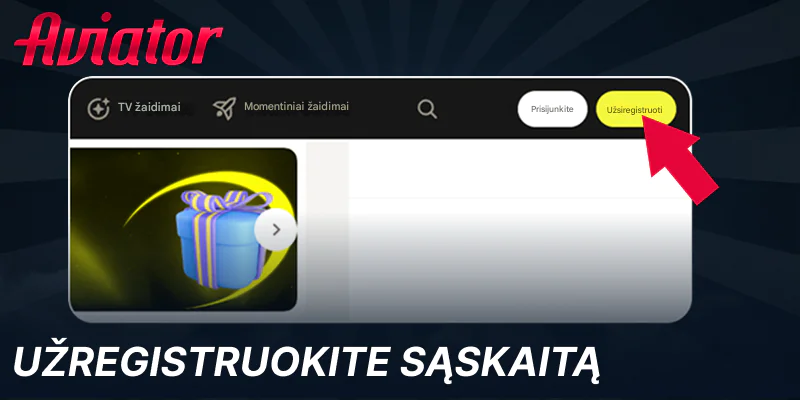 Užregistruokite savo paskyrą, kad galėtumėte žaisti Aviator