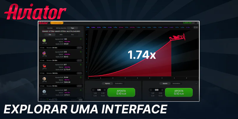 Explore a interface do jogo Aviator