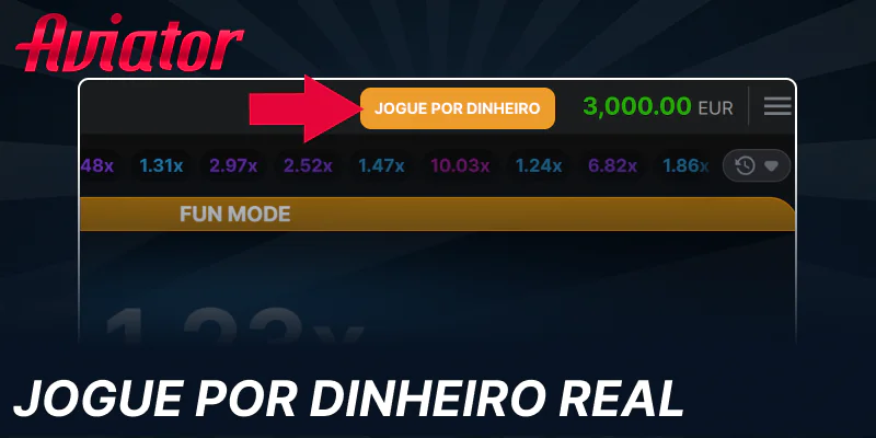 Ative o modo de dinheiro real no jogo Aviator
